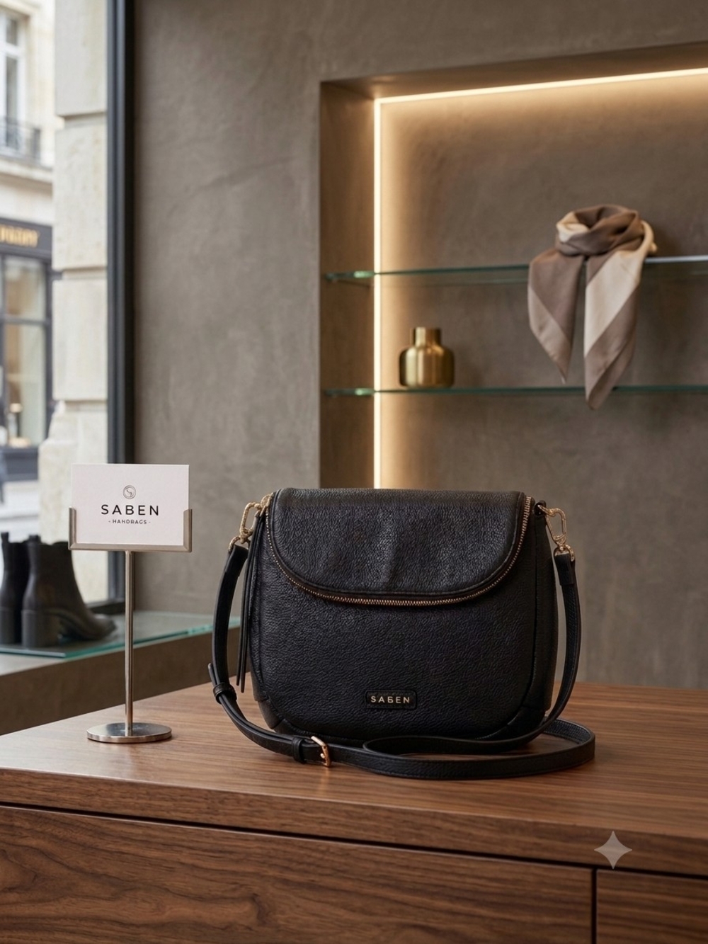 Saben New Zeland Quiet Luxury Black Leather Crossbody Saddle Bag